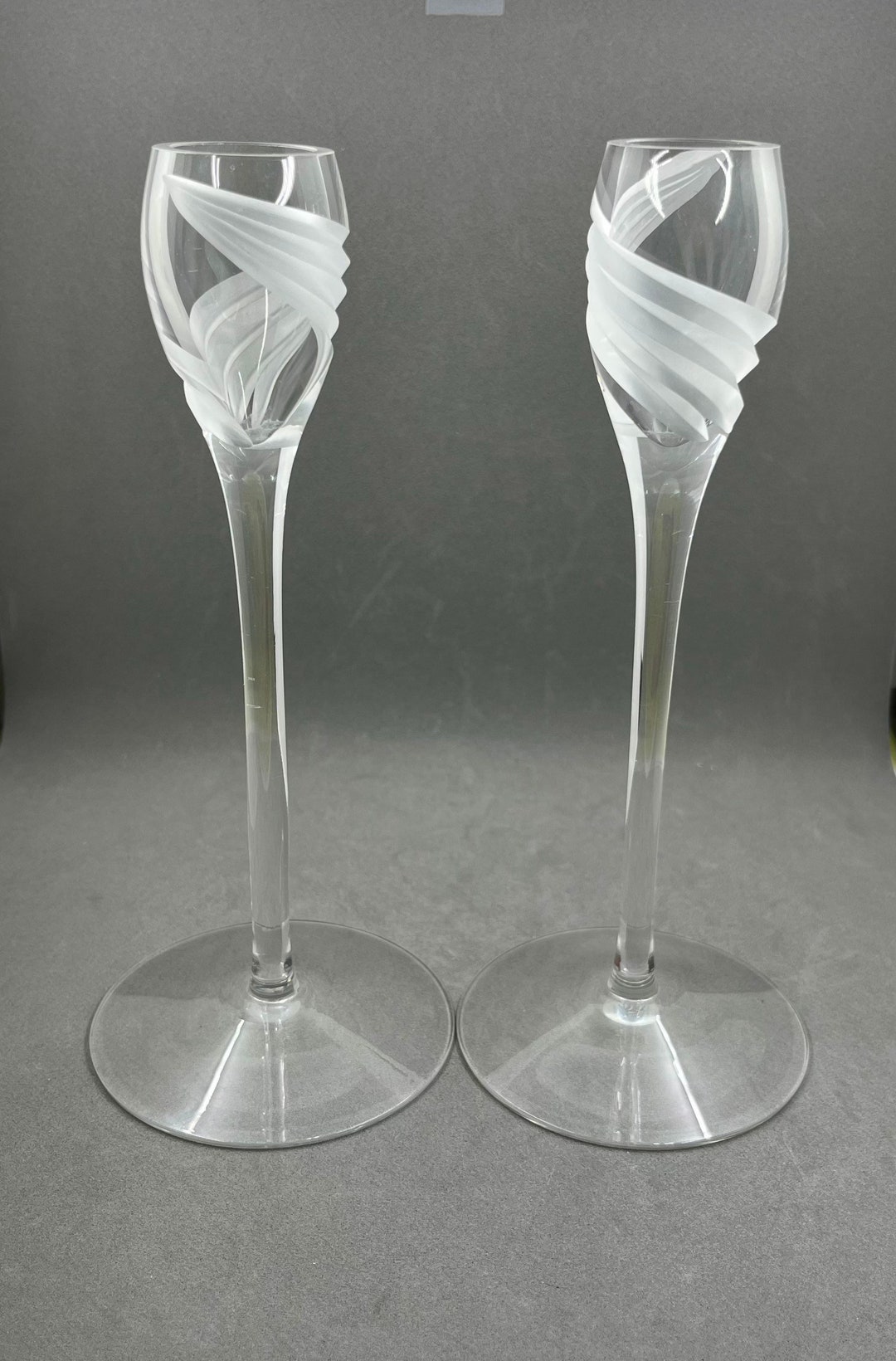 Lenox Crystal Windswept Candle Holders. Cut and Frosted Glass. Etsy