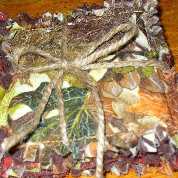 Rag Quilt Coasters set of 4 Fall Autumn Leaves Acorn Harvest RQQ