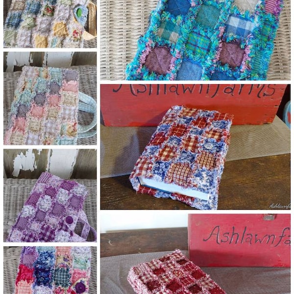 Custom Made, Ashlawnfarms, Homespun Patchwork, Rag Quilted Bible Cover, Rag Quilt Bible Cover, Book Cover, Journal Cover