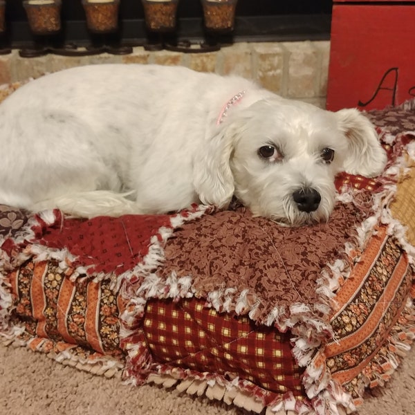 Custom Order Ashlawnfarms Rag Quilt Dog Cat Pet Bed MEDIUM size