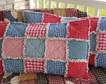 CUSTOM Order, Homespun Pillow Sham, 1 King Size Pillow Sham, Rag Quilt Pillow Sham, Farmhouse Pillow Sham