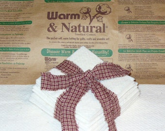 Batting Squares Rag Quilt 50 4 1/2 inch Warm and Natural for Rag Quilting, Do NOT Use In Microwave