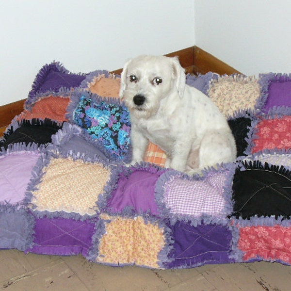 Custom Order Ashlawnfarms Rag Quilt Dog Cat Pet Bed LARGE Square size