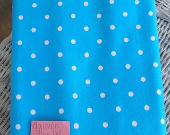 Destash Flannel White Dots on Aquarius Blue 1 yard 33 inches x 42 inches