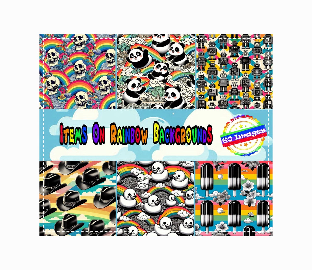 Random Rainbow Stuff Rainbow Backgrounds Art Bundle: 60 JPG Images, Random Items on Rainbows ...