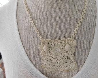 Vintage Victorian crochet purse necklace