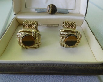 Vintage Tiger Eye cufflinks in box