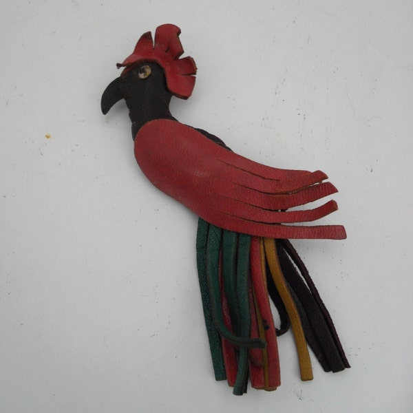 Vintage leather bird brooch