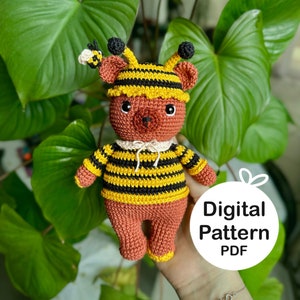 PDF Crochet Pattern: Honey The Bear Dressed as a Bee | Adorable Amigurumi Plushie | Cute Bear Crochet Tutorial | English Digital Guide