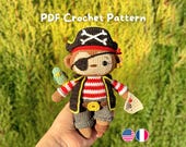 Pirate Monkey Crochet Pattern PDF – Amigurumi with Pirate accessories and a Parrot – English & French Tutorial