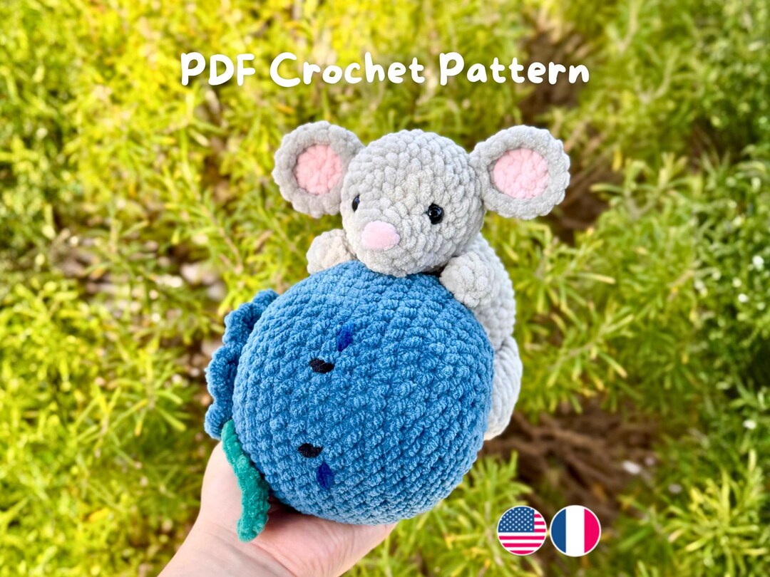 Mouse and Blueberry PDF Crochet Pattern – Amigurumi Mouse Hugging ...