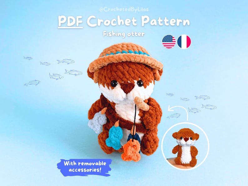 PDF Crochet Pattern: Otter Plushie With Fishing Gear | Cute Otter ...