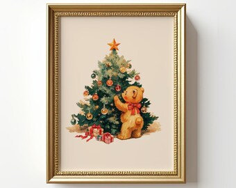 Christmas Tree Print, Vintage Christmas Wall Art, Festive Holiday Nursery Decor, Printable Christmas Gift