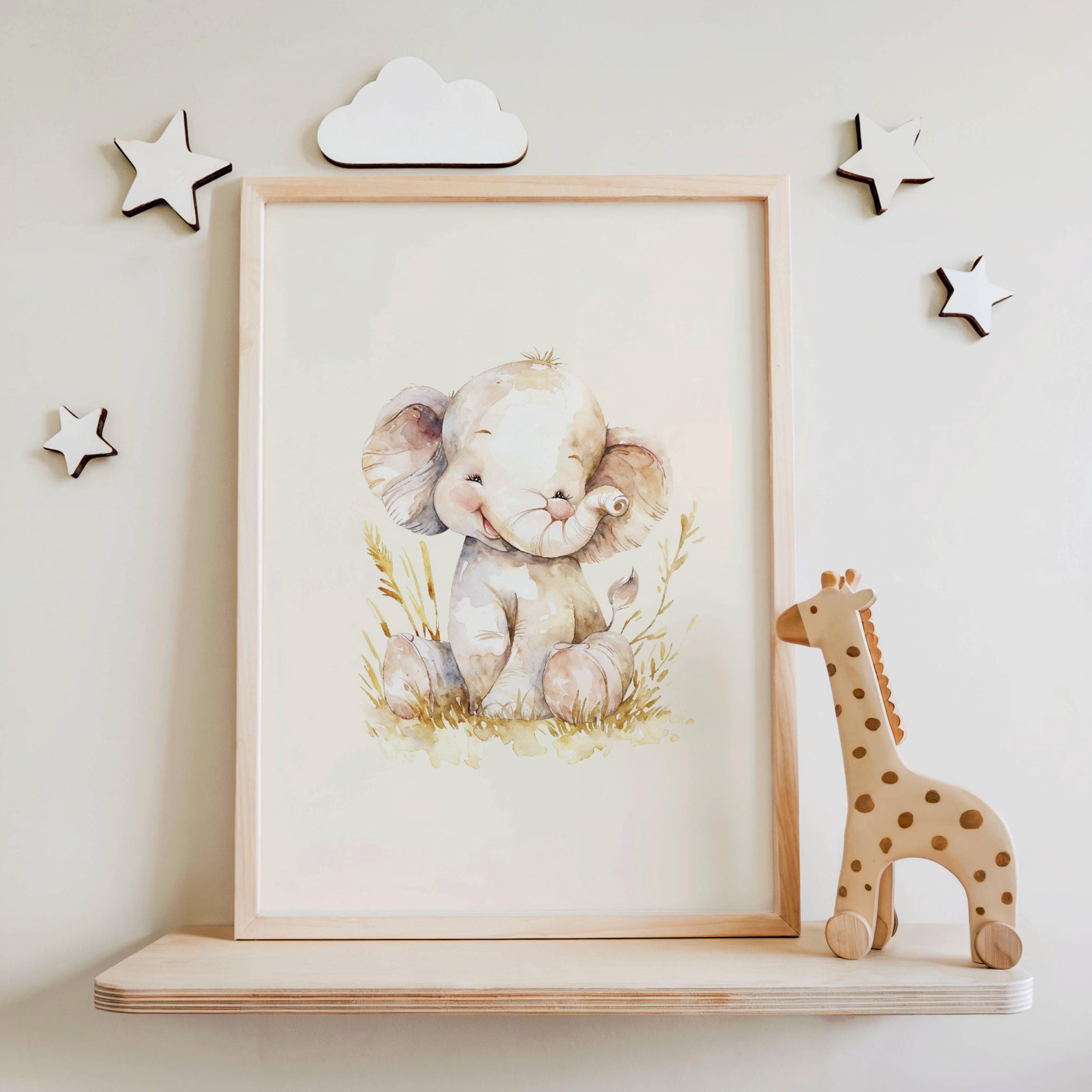 Elephant Nursery Wall Art, Baby Elephant Watercolor, Safari Animal ...
