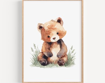 Bear Nursery Wall Art Printable, Watercolor Forest Animal Print, Gender Neutral Baby Room Decor