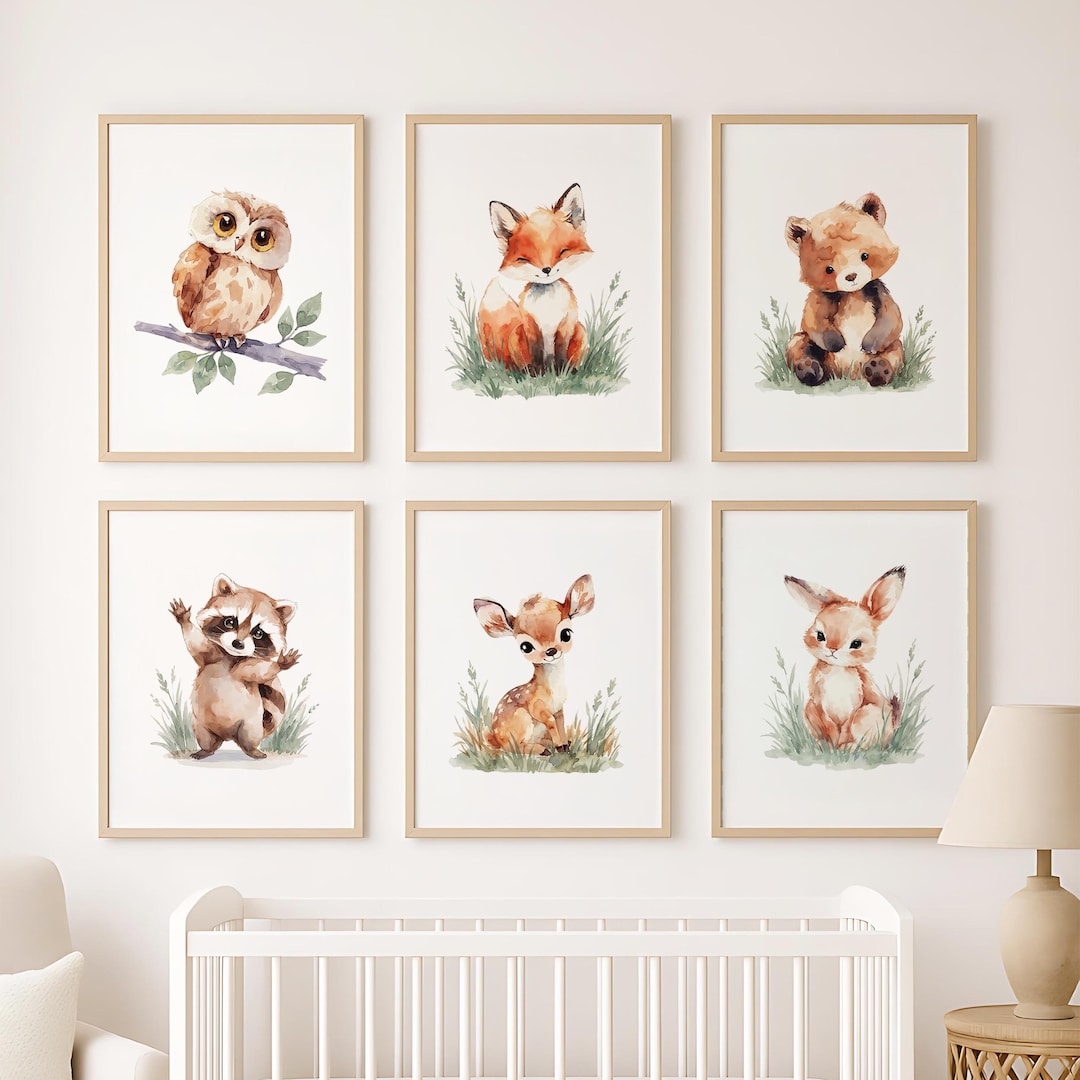 Woodland Animals Nursery Wall Art Set, Watercolor Forest Prints, Gender ...