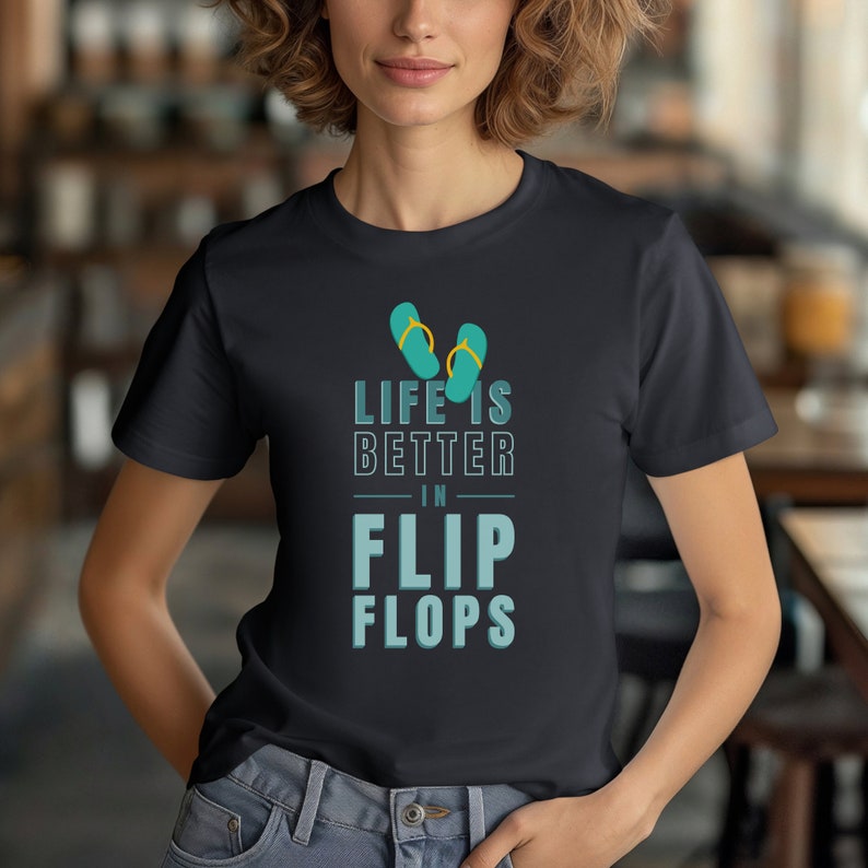 Women's Patriotic Flip Flops & Fireworks T-Shirt - Retro American Flag 4th Of July Tee - View #9