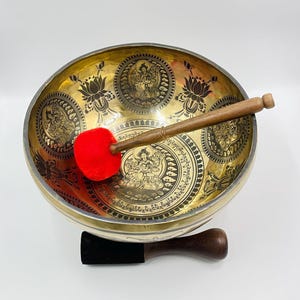 12 Inch Green Tara Carving Singing Bowl: Yoga Meditation Sound Therapy