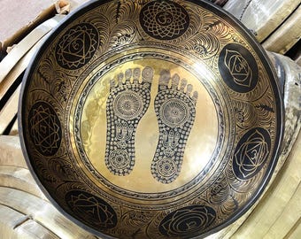 Extra Large Buddha Feet Tibetan Singing Bowl – Hand-Carved Seven Metal Sound Healing Bowl