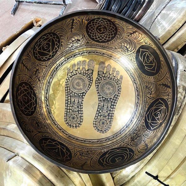 Extra Large Buddha Feet Tibetan Singing Bowl – Hand-Carved Seven Metal Sound Healing Bowl
