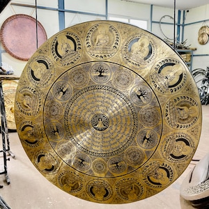 Large Carved Tibetan Gong: Deep Resonating Sound, Meditation Gong (50-100cm)
