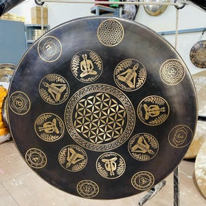 Flower of Life Tibetan Gong: Yogi Carving, Deep Resonance - 50-100cm