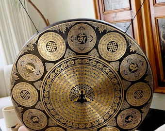 Handmade Tibetan Gong – Bronze Sound Healing Meditation Bell, Buddhist Ritual Decor