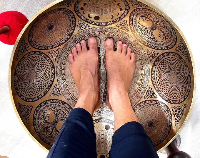 Extra Large Buddha Feet Tibetan Singing Bowl | Hand-Carved Seven Metal Sound Healing Bowl