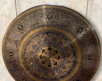 Handmade Tibetan Gong – Deep Resonating Vibration, Chakra Healing, Meditation, Sacred Geometry Embroidery
