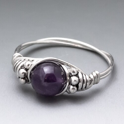 Amethyst Bali Sterling Silver Wire Wrapped Gemstone Bead Ring - Made to Order, Ships Fast!