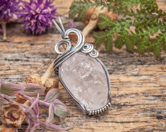 Danburite Chunk Clear White Raw Crystal Gemstone Sterling Silver Wire Wrapped Pendant - Ready to Ship!