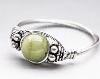 Green Connemara Marble from Ireland Bali Sterling Silver Wire Wrapped Gemstone BEAD Ring - Made to Order, Ships Fast!