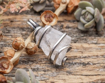 Danburite Raw Crystal Piece Gemstone Oxidized Sterling Silver Wire Wrapped Pendant Charm - Ready to Ship!