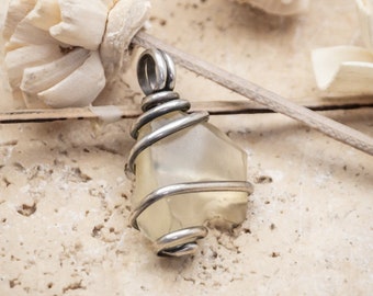 Libyan Desert Glass Crystal Gemstone Oxidized Sterling Silver Wire Wrapped Pendant Charm - Ready to Ship!