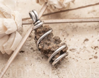 Fulgurite Molten Sand Crystal from Great Sand Sea, Dakhla, Egypt Oxidized Sterling Silver Wire Wrapped Pendant Charm - Ready to Ship!