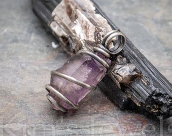 Brandberg Namibian African Amethyst Terminated Point Crystal Gemstone Oxidized Sterling Silver Wire Wrapped Pendant Charm - Ready to Ship!