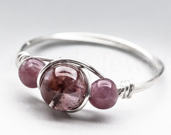 Auralite 23 & Lepidolite Sterling Silver Wire Wrapped Gemstone BEAD Ring - Made to Order, Ships Fast!