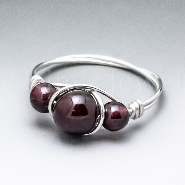 Pyrope Garnet Sterling Silver Wire Wrapped Gemstone BEAD Ring - Made to Order, Ships Fast!