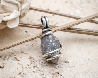 Blue Sapphire Raw Corundum Crystal Gemstone Oxidized Sterling Silver Wire Wrapped Pendant Charm - Ready to Ship!