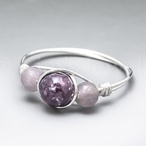 Dark & Light Lepidolite Sterling Silver Wire Wrapped Gemstone BEAD Ring - Made to Order, Ships Fast!