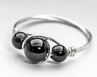 Black Obsidian Sterling Silver Wire Wrapped Gemstone BEAD Ring - Made to Order, Ships Fast!