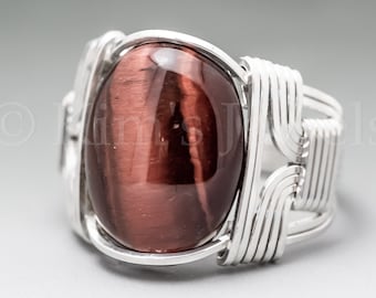 Beloved Jewelry Red Tigers Eye Sterling Silver Ring  Dark Brown Ring