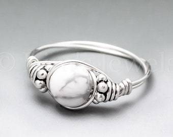 White Howlite Bali Sterling Silver Wire Wrapped Gemstone BEAD Ring - Made to Order, Ships Fast!