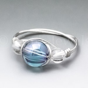 Blue Aqua Aura Quartz Crystal & Quartz Sterling Silver Wire Wrapped Gemstone BEAD Ring - Made to Order, Ships Fast!