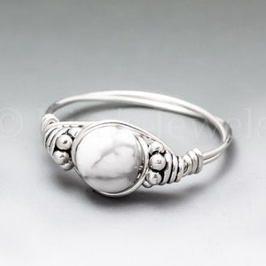 White Howlite Bali Sterling Silver Wire Wrapped Gemstone BEAD Ring - Made to Order, Ships Fast!