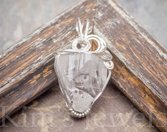 Apophyllite Crystal Pyramid Gemstone Sterling Silver Wire Wrapped Pendant - Ready to Ship!