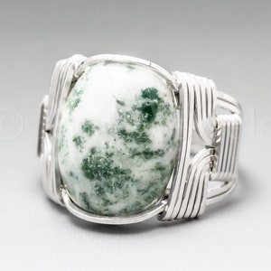 Tree Agate Sterling Silver Wire Wrapped Gemstone Cabochon Ring - Optional Oxidation/Antiquing - Made to Order, Ships Fast!