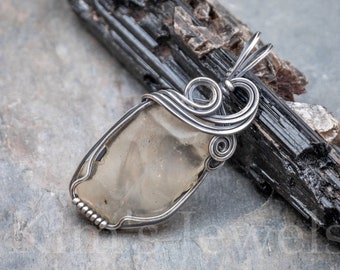 Libyan Desert Glass Great Sand Sea Glass Crystal Gemstone Sterling Silver Wire Wrapped Pendant - Ready to Ship!