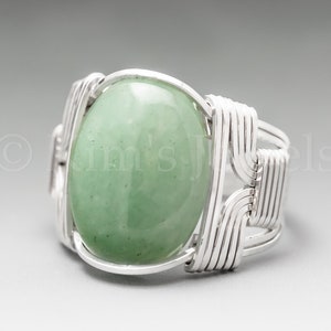 Green Aventurine Sterling Silver Wire Wrapped Gemstone Cabochon Ring - Optional Oxidation/Antiquing - Made to Order, Ships Fast!