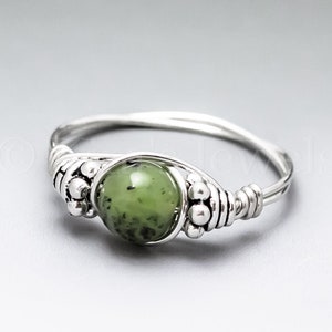 Nephrite Traditional Chinese Jade Bali Sterling Silver Wire Wrapped Gemstone BEAD Ring - Made to Order, Ships Fast!